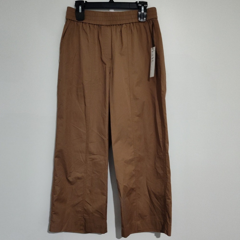 Nicole Miller New York Tan Wide Leg Crop Cotton Pants D6206GW-E4172 Medium